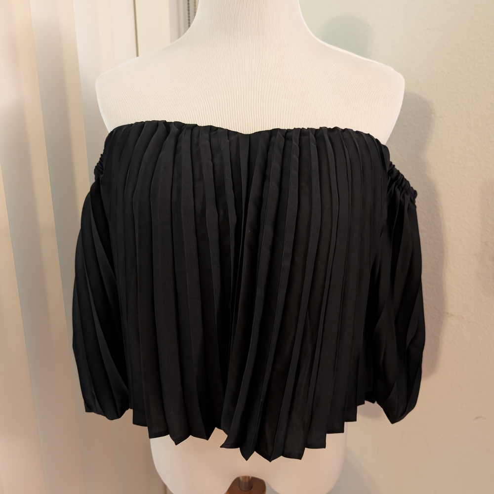 Elegant Black Off-Shoulder Pleated Top